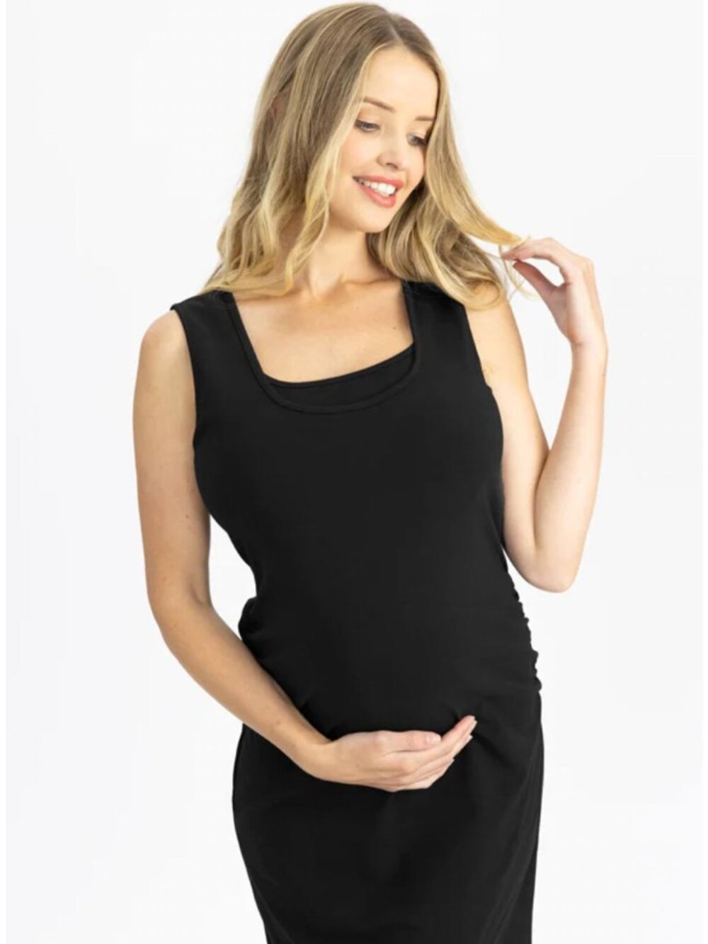 NWT Angel Maternity Sleeveless Cotton Black Maternity Dress Midi Size Large [jb]